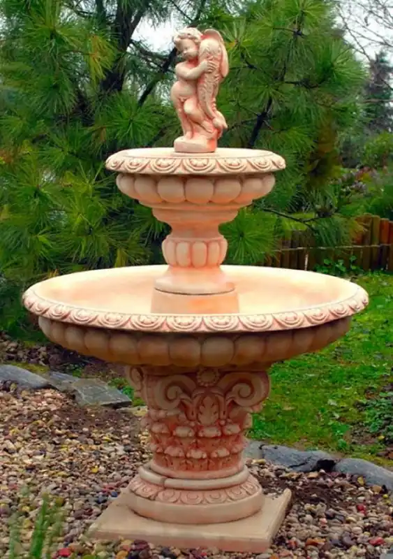 Wochenendangebot Casa Padrino Jugendstil Gartenbrunnen Junge mit Goldfisch Beige / Rot Ø 114 x H. 171 cm - Gartendeko Brunnen - Springbrunnen