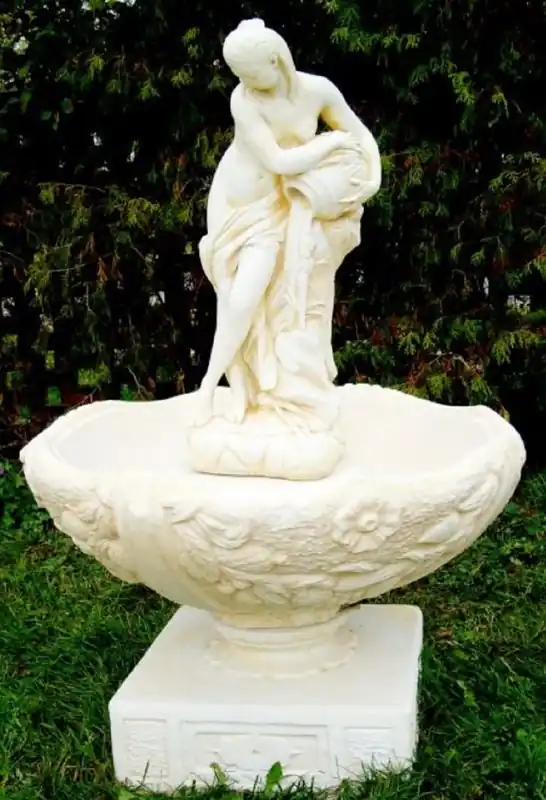 Casa Padrino Jugendstil Gartenbrunnen Frau mit Krug gießt Wasser Weiß / Beige Ø 92 x H. 133 cm - Barock & Jugendstil Gartendeko Brunnen Jetzt Bestellen