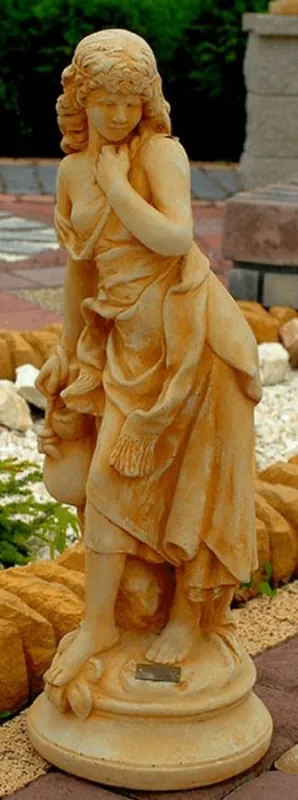 Casa Padrino Jugendstil Gartendeko Skulptur / Statue Mädchen mit einem kleinen Krug Beige 26 x 23 x H. 67 cm - Steinfigur Gartenskulptur Aktuell