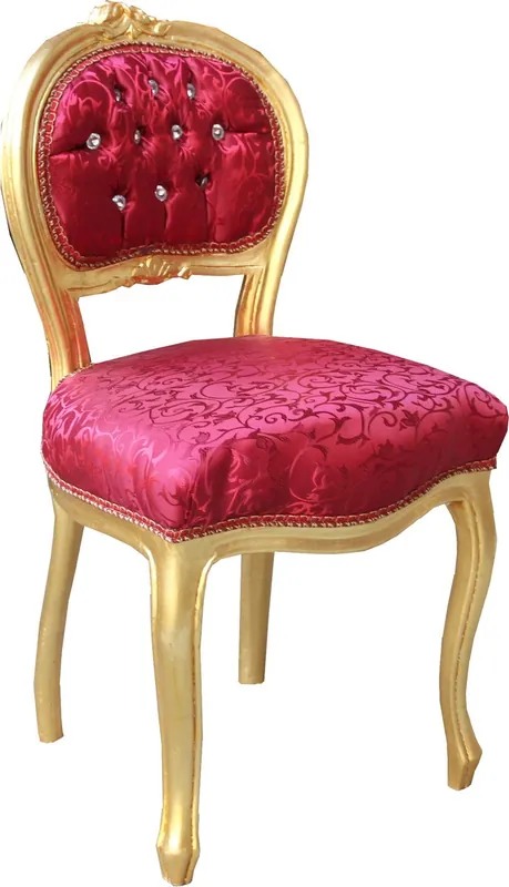 Casa Padrino Barock Damen Stuhl Bordeaux Muster / Gold mit Bling Bling Glitzersteinen - Schminktisch Stuhl Wochenendangebot
