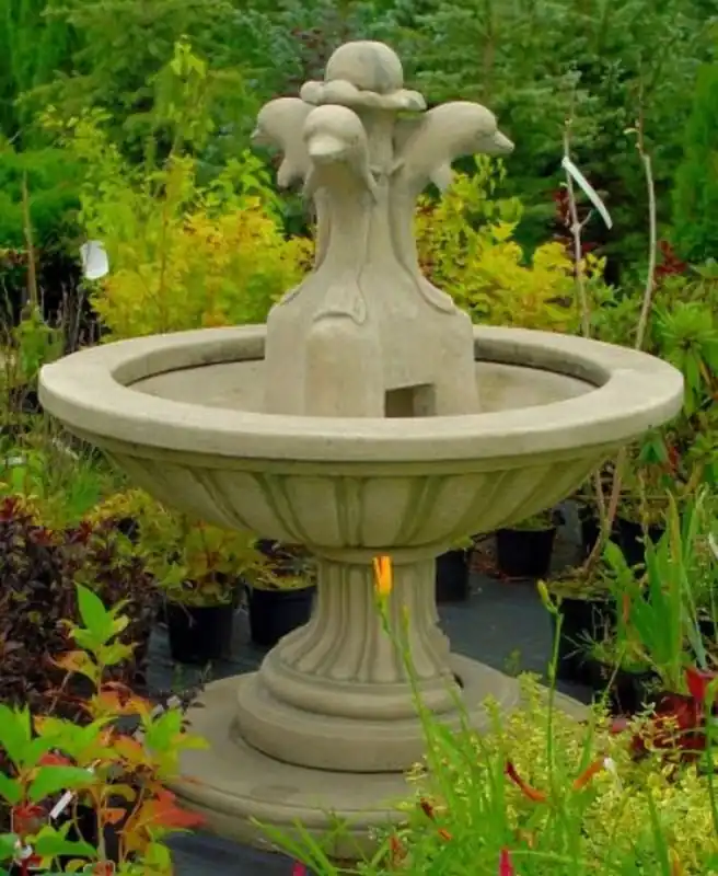 Kracherpreis Casa Padrino Jugendstil Gartenbrunnen Grau Ø 130 x H. 145 cm - Runder Springbrunnen mit dekorativen Delfinen - Gartendeko