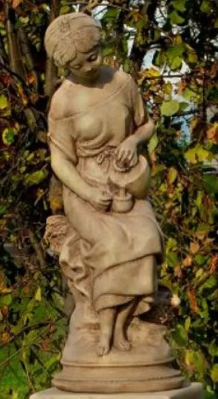 Echt Casa Padrino Jugendstil Skulptur Melkerin Grau / Beige 24 x 24 x H. 62 cm - Gartendeko Steinfigur