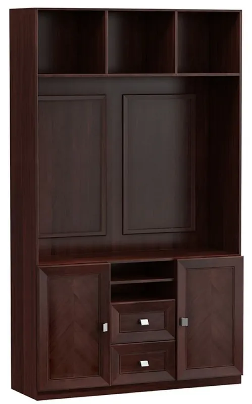 Casa Padrino Luxus Wohnzimmerschrank mit 2 Türen und 2 Schubladen Dunkelbraun / Silber 135,8 x 44,2 x H. 225,6 cm - Luxus Wohnzimmermöbel Finale Aktion