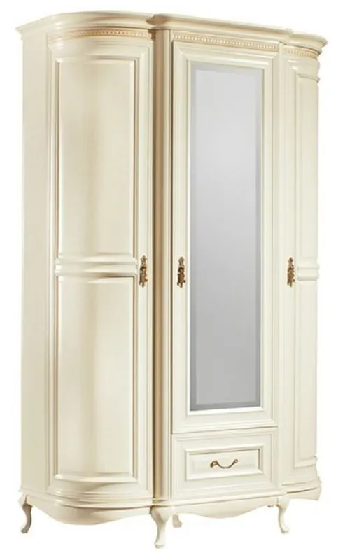 Sofort Bestellen Casa Padrino Luxus Barock Schlafzimmerschrank Creme / Gold 130 x 62,6 x H. 206,6 cm - Prunkvoller Kleiderschrank mit 3 Türen und Schublade - Schlafzimmermöbel