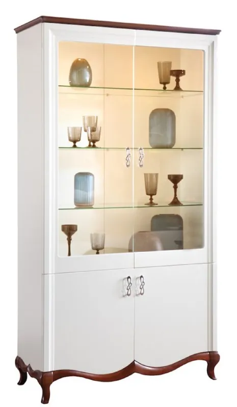 Top-Preis Casa Padrino Luxus Art Deco Vitrinenschrank Weiß / Dunkelbraun 114 x 46,5 x H. 209,5 cm - Wohnzimmerschrank mit 4 Türen - Wohnzimmermöbel