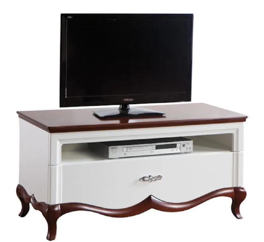 Casa Padrino Luxus Art Deco Sideboard mit Schublade Weiß / Dunkelbraun 114 x 46,5 x H. 55,7 cm - Fernsehschrank - Wohnzimmermöbel Neu Im Sortiment