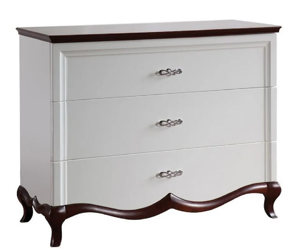 Direktkauf Casa Padrino Luxus Art Deco Kommode mit 3 Schubladen Weiß / Dunkelbraun 114 x 46,5 x H. 90,2 cm - Luxus Qualität