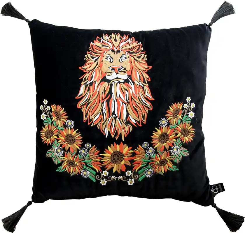 Wochenendangebot Casa Padrino Luxus Deko Kissen mit Troddeln Löwe Schwarz / Schwarz 45 x 45 cm - Feinster Samtstoff - Luxus Qualität