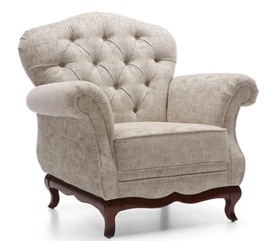 Casa Padrino Luxus Art Deco Chesterfield Wohnzimmer Sessel Greige / Dunkelbraun 99 x 90 x H. 98 cm - Wohnzimmermöbel Mega-Angebot