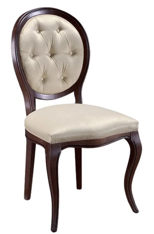 Casa Padrino Luxus Jugendstil Chesterfield Esszimmerstuhl Dunkelbraun / Cremefarben 51 x 44 x H. 99 cm - Barock & Jugendstil Esszimmermöbel Zertifiziert