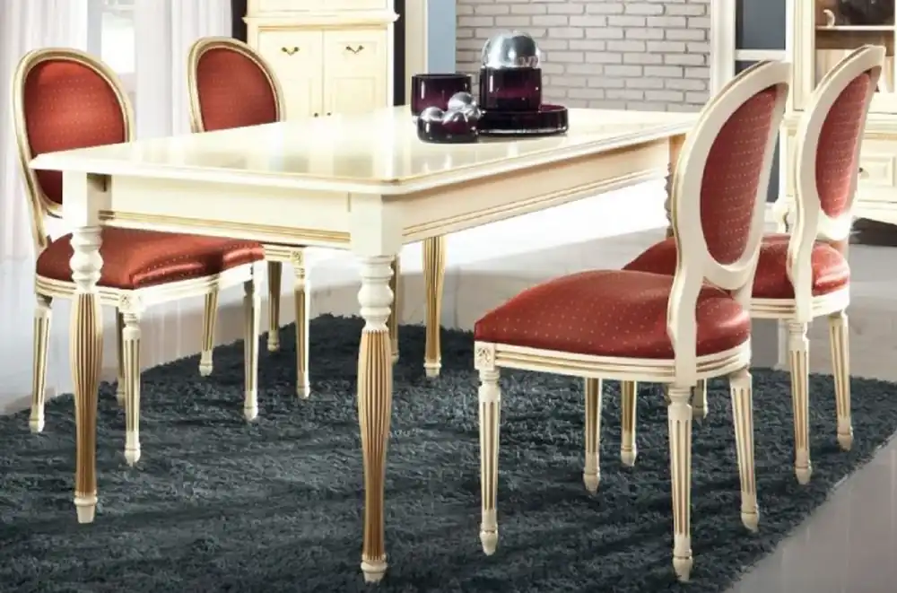 Expressversand Casa Padrino Luxus Barock Esszimmer Set Creme / Gold / Orange - Ausziehbarer Küchentisch mit 6 Esszimmerstühlen - Esszimmermöbel im Barockstil