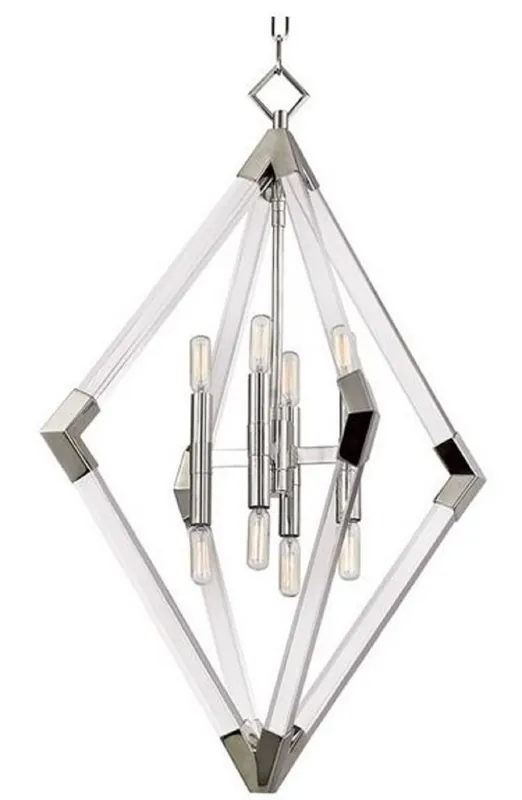 Casa Padrino Luxus Hängeleuchte Silber 59,7 x 59,7 x H. 83,8 cm - Pendelleuchte mit Acryl-Diamantrahmen und Metallakzenten Sonderaktion