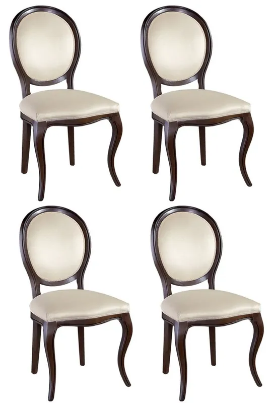 Casa Padrino Luxus Jugendstil Esszimmer Set Dunkelbraun / Cremefarben 51 x 44 x H. 99 cm - 4 Esszimmerstühle - Esszimmermöbel Top-Seller