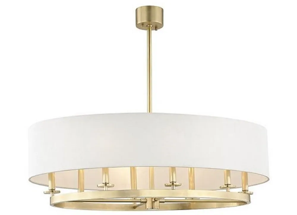 Casa Padrino Luxus Hängeleuchte Antik Messingfarben / Cremefarben Ø 51,4 x H. 29,9 cm - Runde Metall Hängelampe mit Leinenstoff Preisknaller