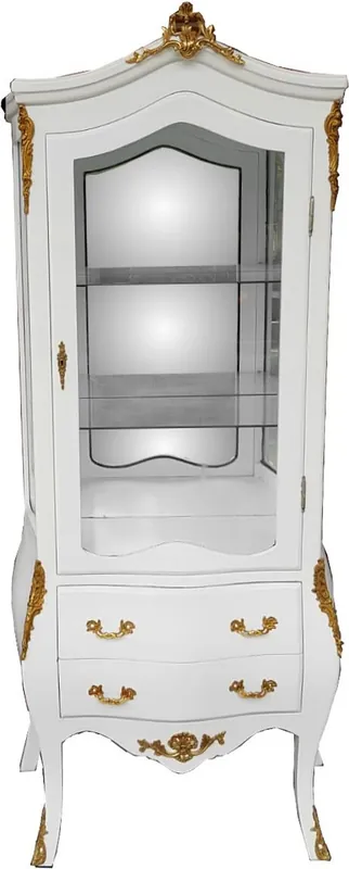 Casa Padrino Barock Vitrine Weiß / Gold mit Spiegelglas - Vitrinenschrank - Wohnzimmerschrank Glasvitrine Top-Angebot