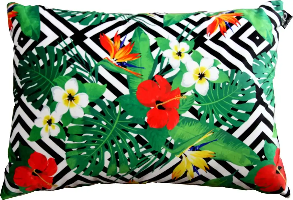 Highlight Casa Padrino Luxus Kissen Miami Flowers Schwarz / Weiß / Mehrfarbig 35 x 55 cm - Feinster Samtstoff - Wohnzimmer Deko Zierkissen