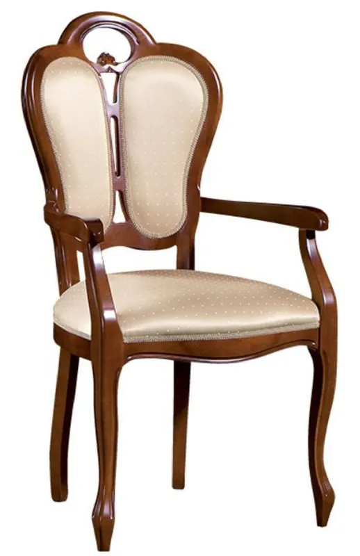 Casa Padrino Luxus Barock Esszimmerstuhl mit Armlehnen Braun / Weiß / Beige 57 x 43 x H. 105 cm - Esszimmermöbel im Barockstil Neuheit
