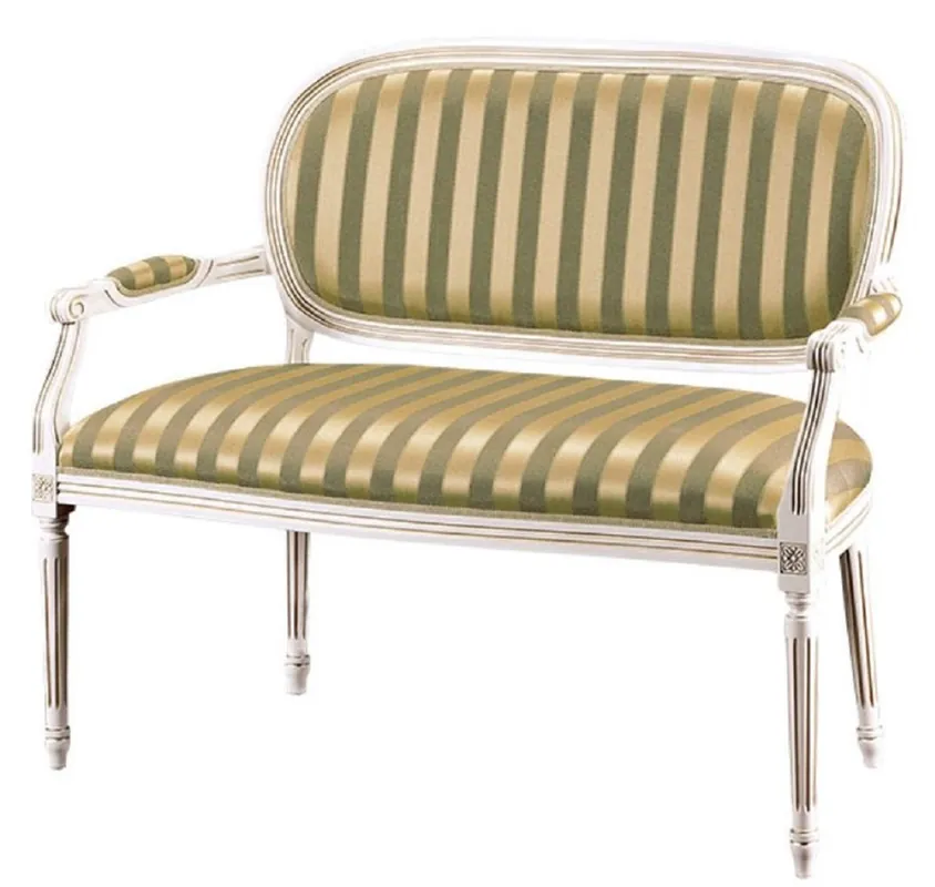Casa Padrino Luxus Barock Sitzbank Weiß / Grün / Gold 121 x 51 x H. 98 cm - Barockmöbel Top-Preis