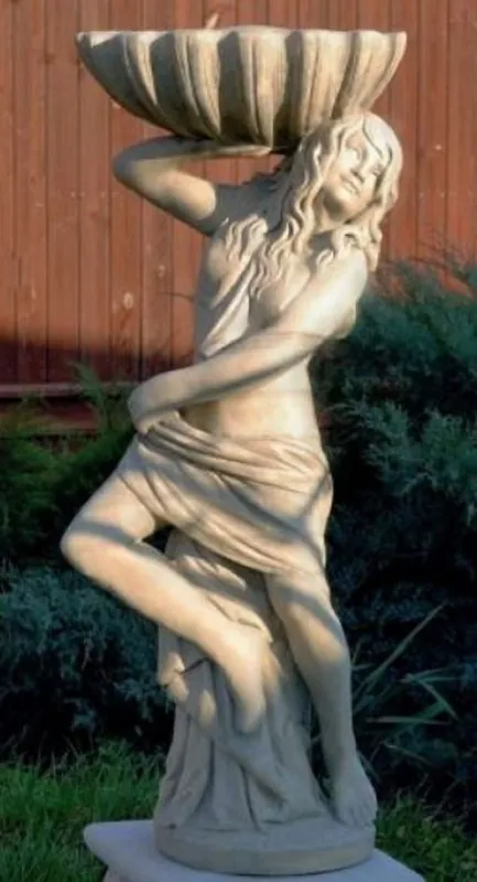 Casa Padrino Jugendstil Gartendeko Statue Mädchen mit Blumentopf 46 x 32 x H. 116 cm - Dekorative Garten Skulptur - Special! Billig