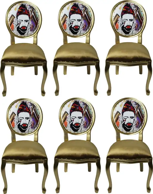 Pompöös by Casa Padrino Luxus Barock Esszimmerstühle Gold / Mehrfarbig 50 x 60 x H.104 cm - Pompööse Barock Stühle designed by Harald Glööckler - 6 Esszimmerstühle Begrenztes Angebot