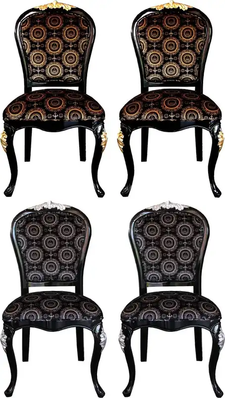 Pompöös by Casa Padrino Luxus Barock Esszimmer Stühle mit Krone Schwarz / Gold & Schwarz / Silber (4 Stühle) Harald Glööckler Möbel Neu Im Sortiment