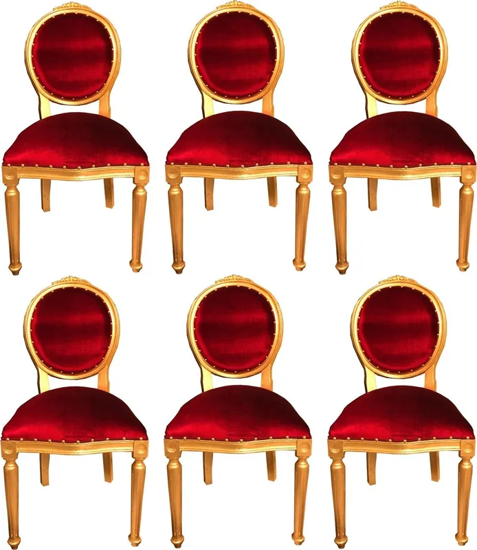 Casa Padrino Luxus Barock Esszimmer Set Medaillon Bordeauxrot / Gold 50 x 52 x H. 99 cm - 6 handgefertigte Esszimmerstühle - Barock Esszimmermöbel Jetzt Bestellen