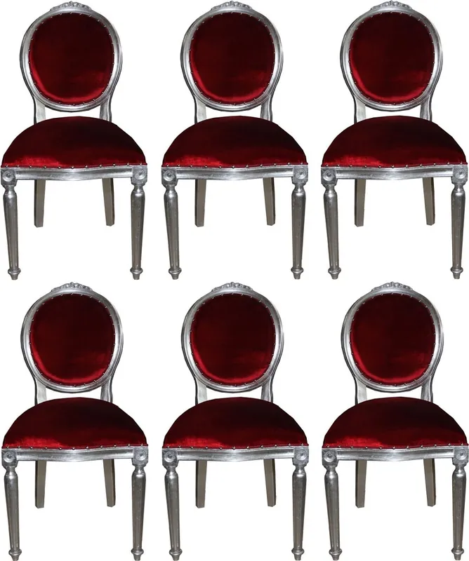 Direkt Vom Hersteller Casa Padrino Luxus Barock Esszimmer Set Medaillon Bordeauxrot / Silber 50 x 52 x H. 99 cm - 6 handgefertigte Esszimmerstühle - Barock Esszimmermöbel