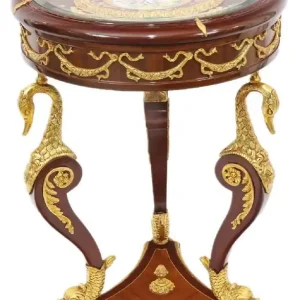 Abverkauf Casa Padrino Barock Mahagoni Beistelltisch mit Glasplatte Braun / Gold Ø 55 x H. 78 cm - Prunkvoller runder handgefertigter und handbemalter Tisch mit wunderschönen Verzierungen