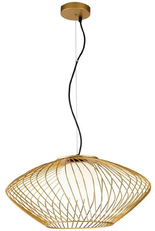 Nur Heute Casa Padrino Luxus Hängeleuchte Gold / Weiß Ø 52 x H. 24 cm - Höhenverstellbare Metall Pendelleuchte mit Glas Lampenschirm