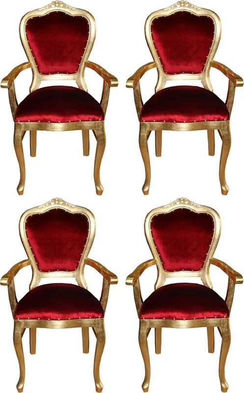 Top-Angebot Casa Padrino Luxus Barock Esszimmer Set Bordeauxrot / Gold 60 x 47 x H. 99 cm - 4 handgefertigte Esszimmerstühle mit Armlehnen - Barock Esszimmermöbel