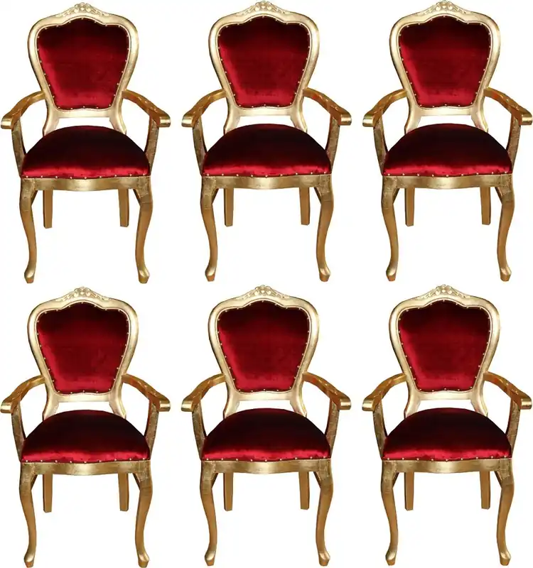 Nur Für Kurze Zeit Casa Padrino Luxus Barock Esszimmer Set Bordeauxrot / Gold 60 x 47 x H. 99 cm - 6 handgefertigte Esszimmerstühle mit Armlehnen - Barock Esszimmermöbel