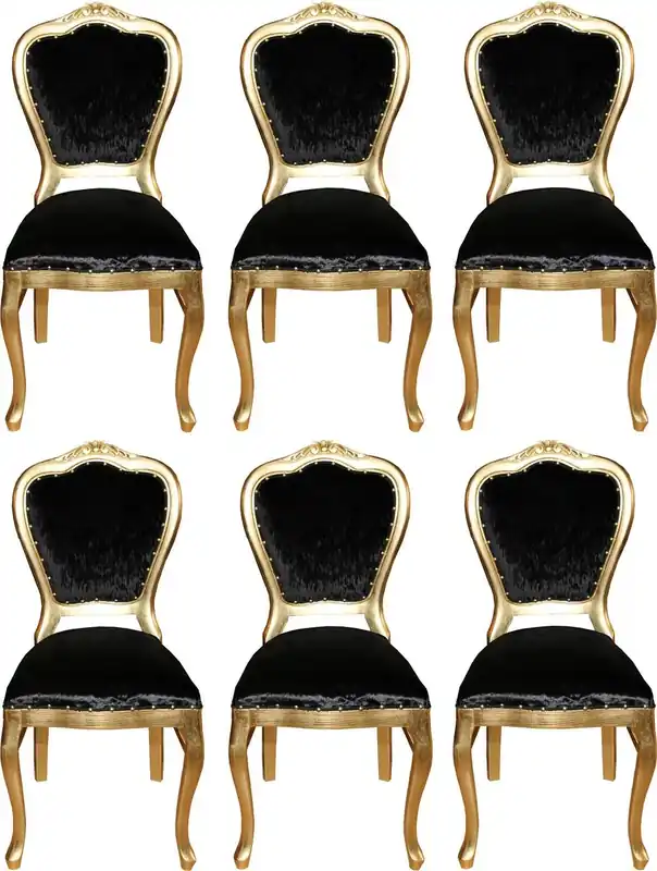 Casa Padrino Luxus Barock Esszimmer Set Schwarz / Gold 45 x 46 x H. 99 cm - 6 handgefertigte Esszimmerstühle - Barock Esszimmermöbel Heißes Angebot