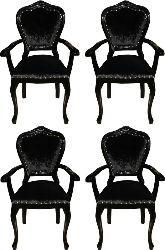 Casa Padrino Luxus Barock Esszimmer Set Schwarz / Schwarz 60 x 47 x H. 99 cm - 4 handgefertigte Esszimmerstühle mit Armlehnen - Barock Esszimmermöbel Direkt Vom Hersteller