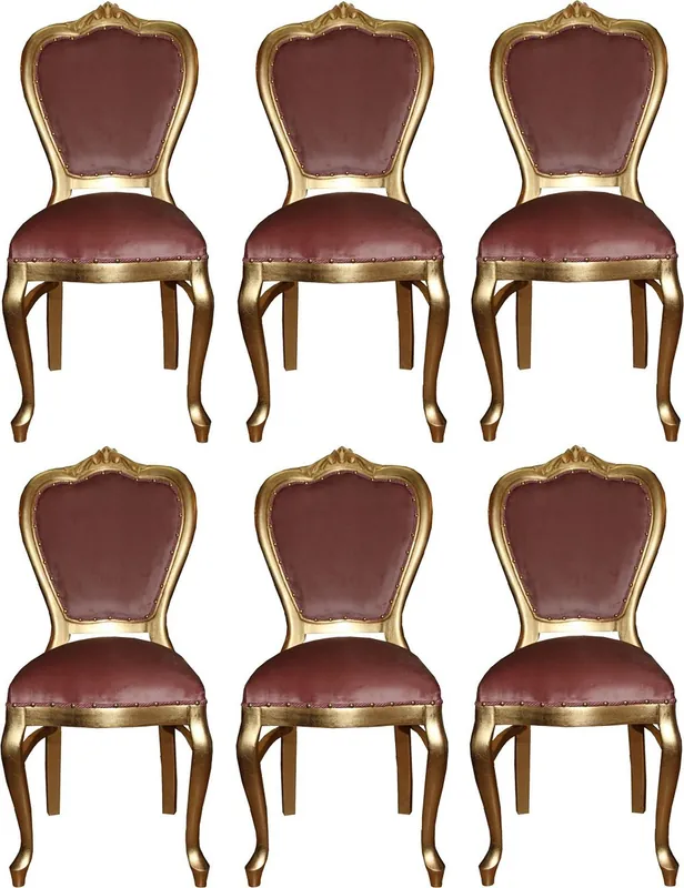 Meistverkauft Casa Padrino Luxus Barock Esszimmer Set Rosa / Gold 45 x 46 x H. 99 cm - 6 handgefertigte Esszimmerstühle - Barock Esszimmermöbel