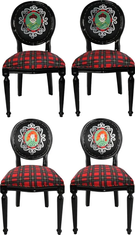 Casa Padrino Luxus Barock Esszimmer Set Schottland Mann und Frau Mehrfarbig / Schwarz 48 x 50 x H. 98 cm - 4 handgefertigte Esszimmerstühle - Barock Esszimmermöbel Günstig