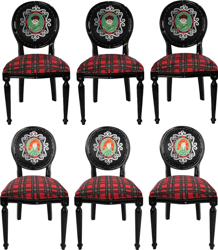 Casa Padrino Luxus Barock Esszimmer Set Schottland Mann und Frau Mehrfarbig / Schwarz 48 x 50 x H. 98 cm - 6 handgefertigte Esszimmerstühle - Barock Esszimmermöbel Neuheit