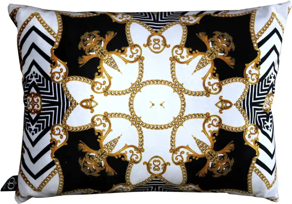 Nur Für Kurze Zeit Casa Padrino Luxus Barock Kissen Paris Schwarz / Weiß / Gold 35 x 55 cm - Feinster Samtstoff - Wohnzimmer Deko Accessoires