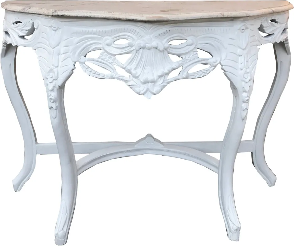 Casa Padrino Barock Konsolentisch Weiss / Creme mit Marmorplatte - Konsole Möbel Antik Stil Neu Im Sortiment