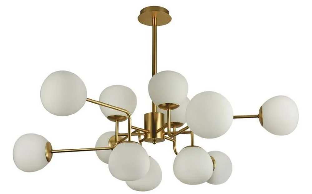 Casa Padrino Kronleuchter Gold / Weiß Ø 110 x H. 42,7 cm - Moderner Kronleuchter mit runden Mattglas Lampenschirmen Deckenleuchte Jetzt Kaufen