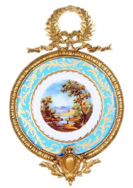 Saisonangebot Casa Padrino Barock Keramik Wandbild mit verziertem Rahmen Mehrfarbig / Hellblau / Gold 28 cm - Barock Wanddeko