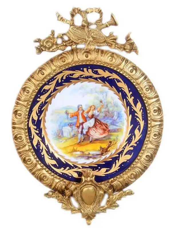 Solange Der Vorrat Reicht Casa Padrino Barock Keramik Wandbild mit verziertem Rahmen Mehrfarbig / Dunkelblau / Gold 28 cm - Barock Wanddeko