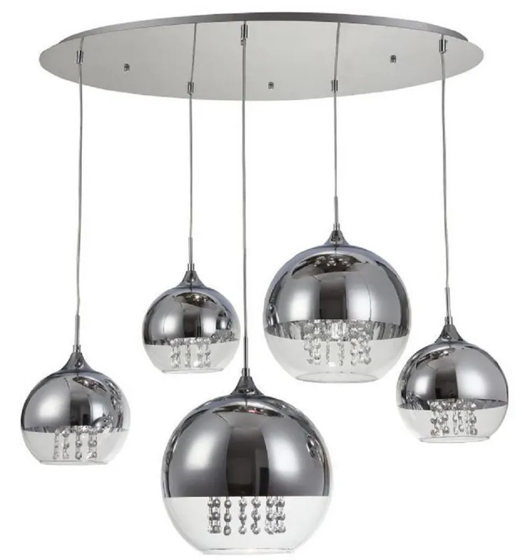 Casa Padrino Hängeleuchte Silber Ø 91 x H. 95 cm - Hängelampe mit runden Lampenschirmen und feinsten Kristall Behängen Markenware