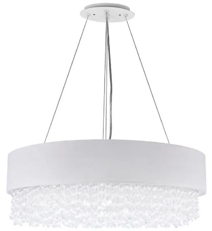 Garantierte Lieferung Casa Padrino Kristall Hängeleuchte Silber / Weiß Ø 60 x H. 21 cm - Außergewöhnliche runde Leuchte mit Metallrahmen und Stoffbezug