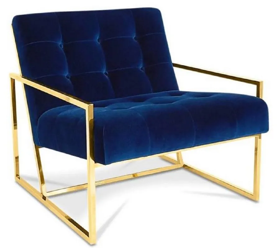 Casa Padrino Luxus Chesterfield Lounge Club Samt Sessel Dunkelblau / Gold 70 x 80 x H. 68 cm - Chesterfield Möbel Angebot