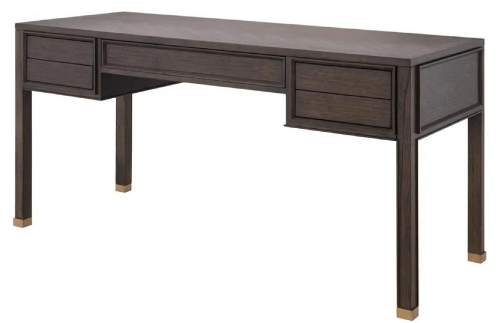 Preiswert Casa Padrino Luxus Schreibtisch mit 5 Schubladen Braun / Messingfarben 161 x 65,5 x H. 78,5 cm - Büromöbel