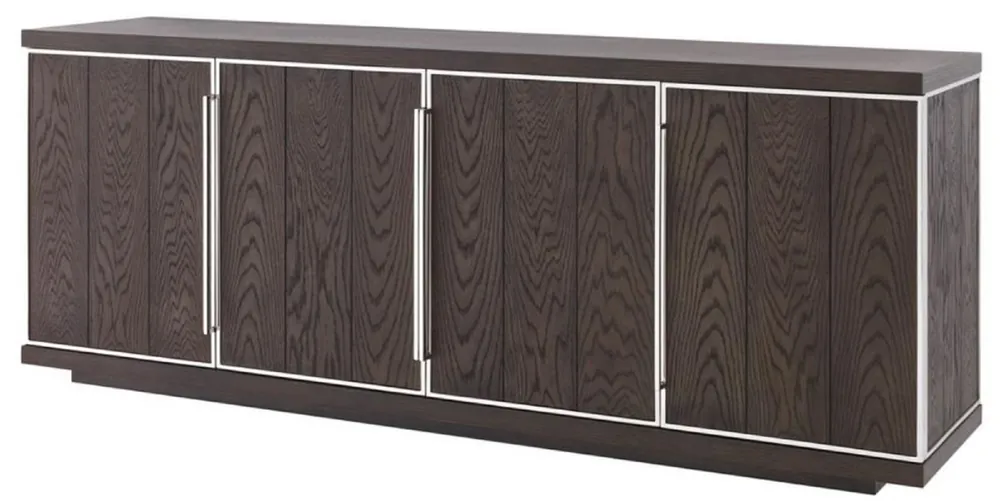 Casa Padrino Luxus Sideboard mit 4 Türen Braun / Silber 200 x 49,5 x H. 78 cm - Wohnzimmerschrank - Büroschrank - Kommode - Luxus Qualität Bestpreis