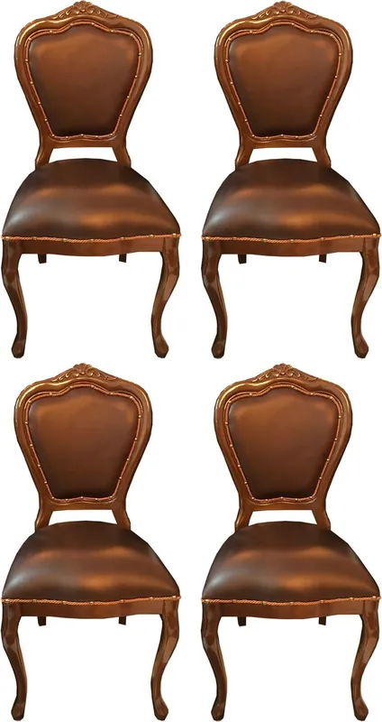 Casa Padrino Luxus Barock Esszimmer Set Braun / Braun 45 x 47 x H. 99 cm - 4 handgefertigte Massivholz Esszimmerstühle mit Echtleder - Barock Esszimmermöbel Neue Ware