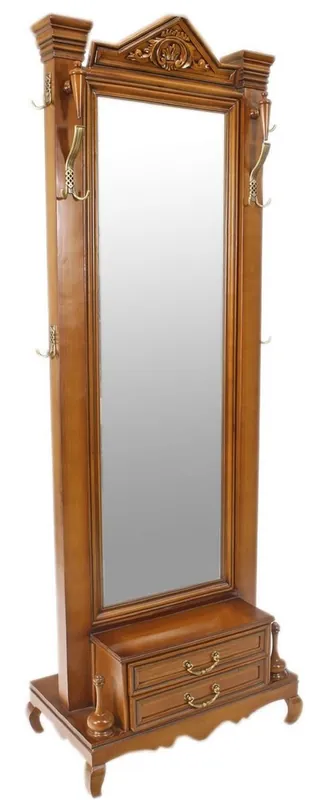 Casa Padrino Barock Massivholz Standspiegel mit 2 Schubladen & Kleiderhaken Braun 50 x H. 190 cm - Barockmöbel Angebot