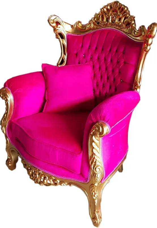 Markenware Casa Padrino Barock Sessel Al Capone Pink / Gold mit Bling Bling Glitzersteinen - Limited Edition