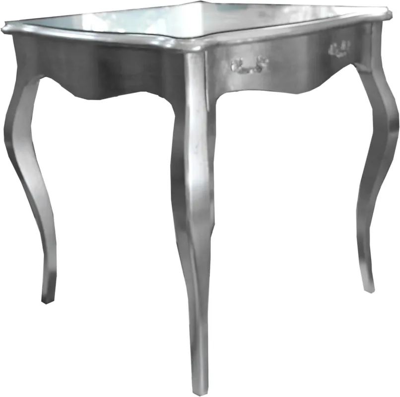 Casa Padrino Barock Esstisch Silber mit Schublade 80 x 80 cm - Esszimmer Tisch Möbel Bestpreis